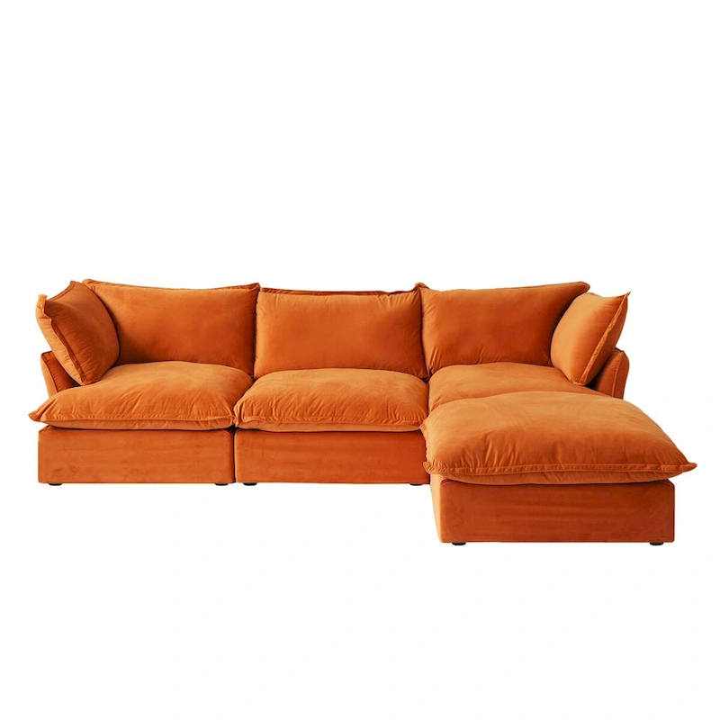 Cloud Sectional Sofa Down Feather Modular Couch L-shaped Velvet Wide Deep Seat Convertible Sofa.