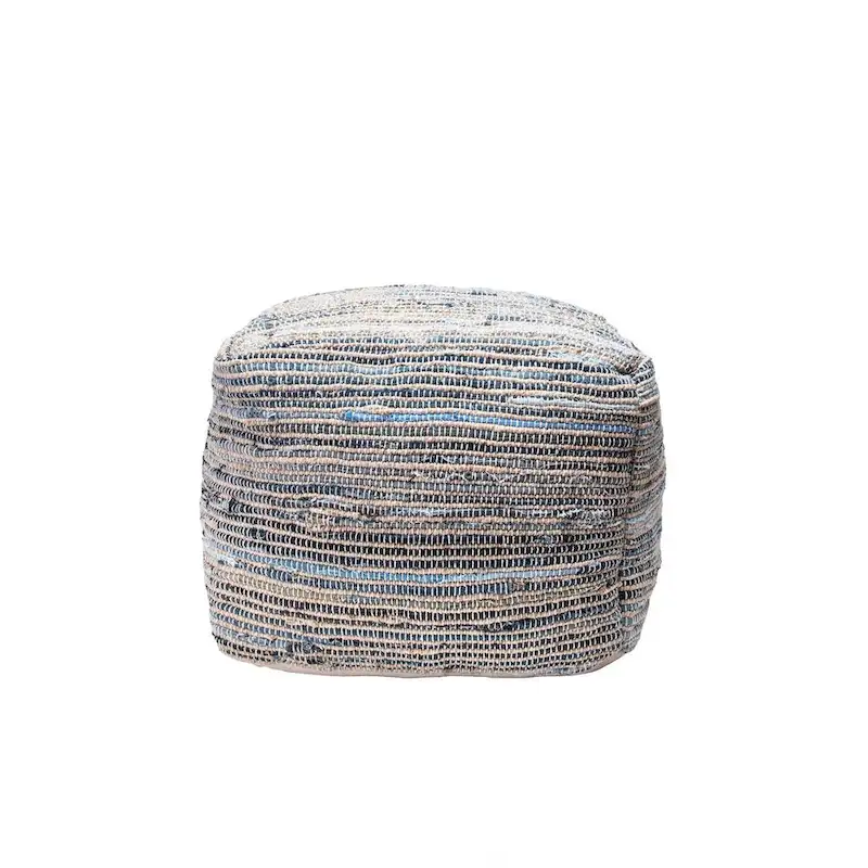 Nuloom Granada Knitted Casual Denim and Jute Ottoman Pouf