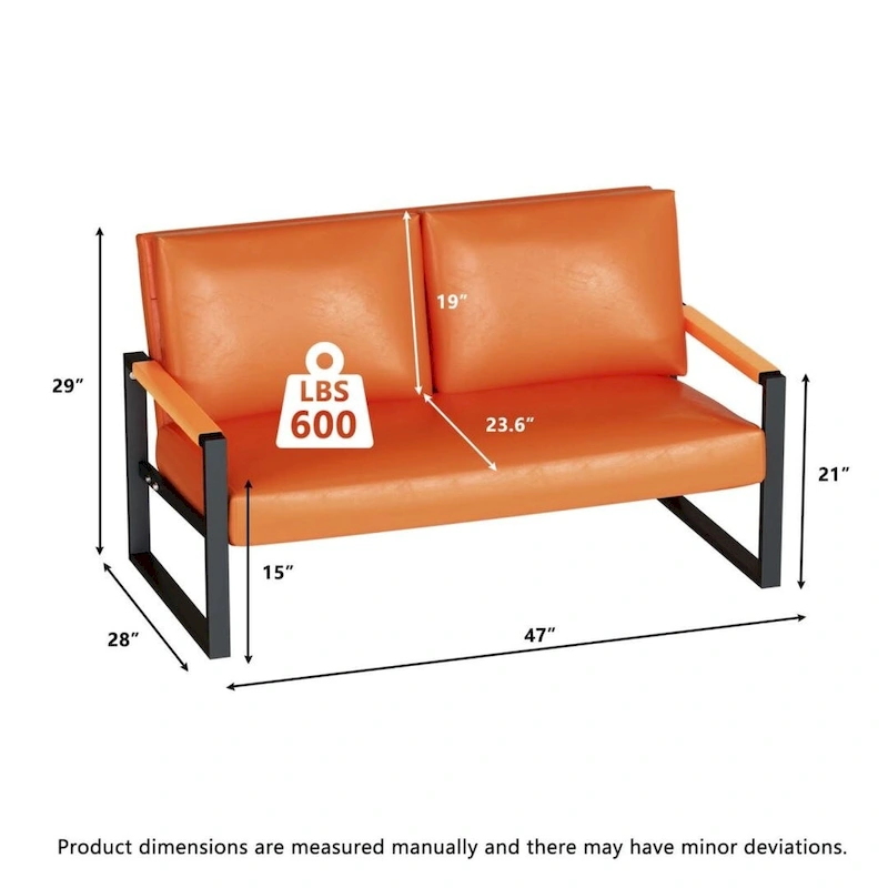 Mieres Mid-Century Style Faux Leather Loveseat Sofa with Steel Frame