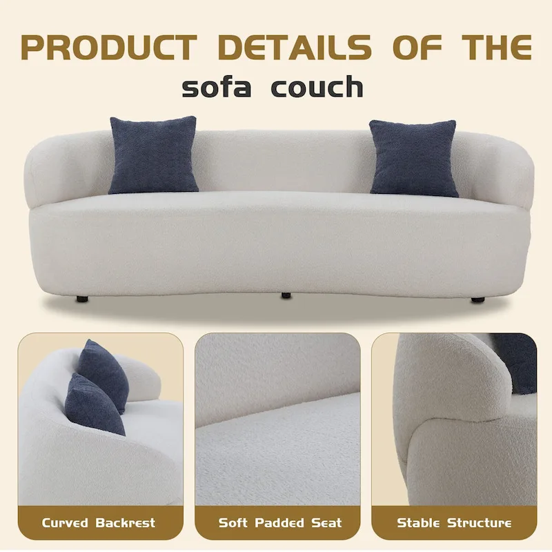 86.61in 3 Seater Modern Curved Upholstered Fabric Sofa Courch