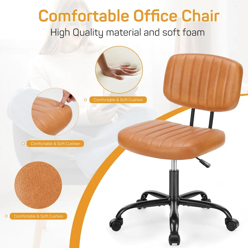 Comfy PU Leather Upholstered Office Chair, Home Desk Chair with Arms & Adjustable Swivel