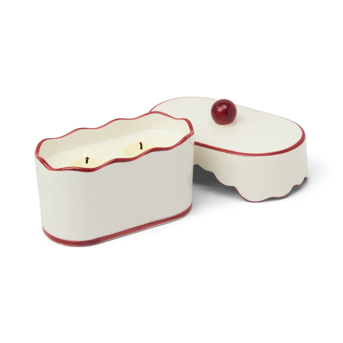 Designworks Cherie 5.5oz Porcelain Ceramic Dish W/ Red Accents & Lid; Hangtag & Warning Label - French Linen & Orris
