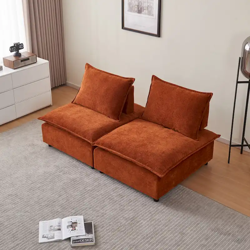 Chenille Upholstered Armless Modular Sectional Sofa, Free Combination