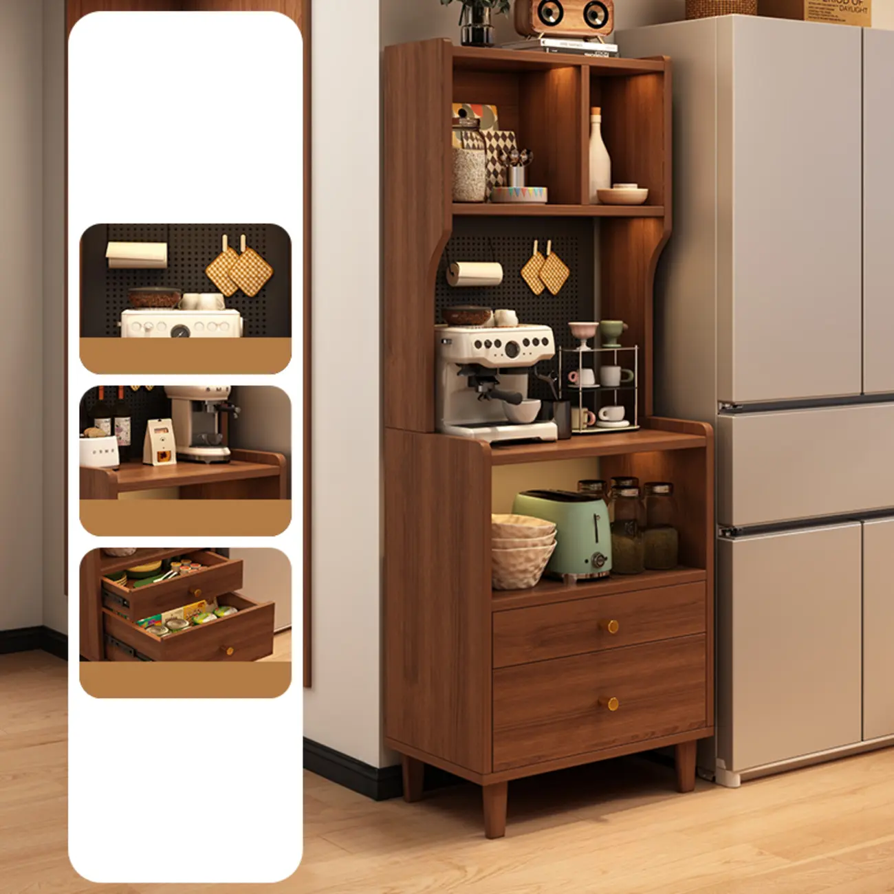 Modern Wood Narrow Sideboard with Drawers Shelves