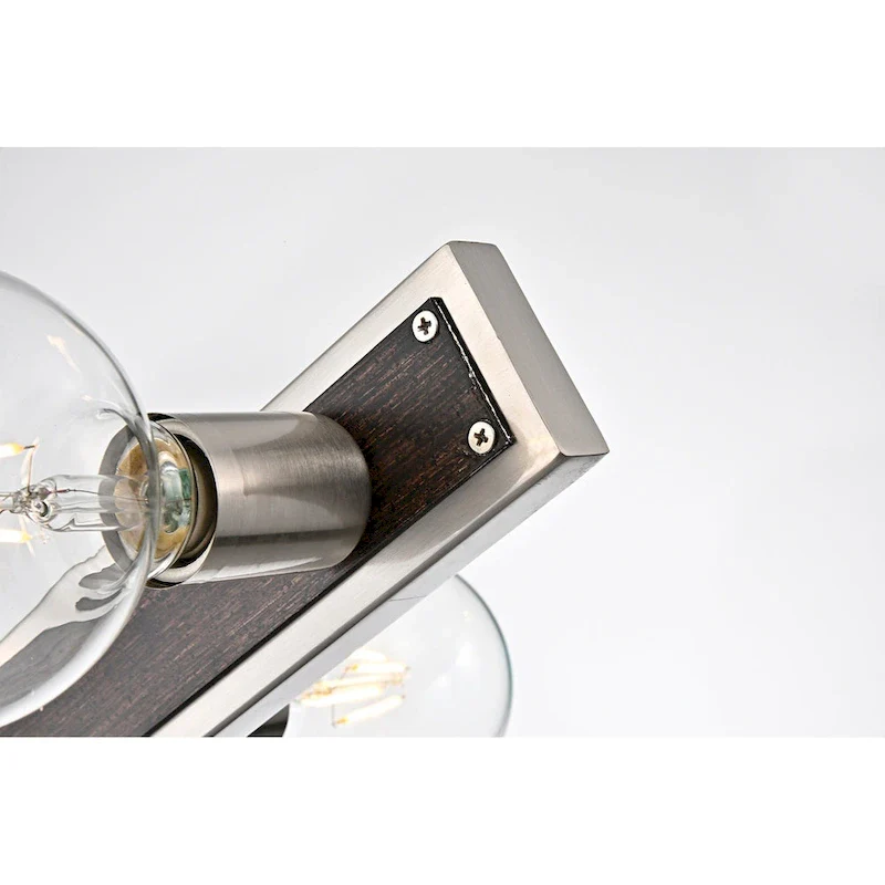 Brushed Nickel and Wood 6-Light Linear Island Lighting - Brushed Nickel and Wood