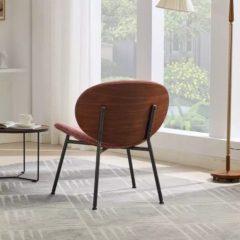 Okak Mid-Century Modern Accent Chairs for Bedroom, Shell Chair Single Side Chair Tripod, Fabric Lounge Chair in Walnut Finish Backrest