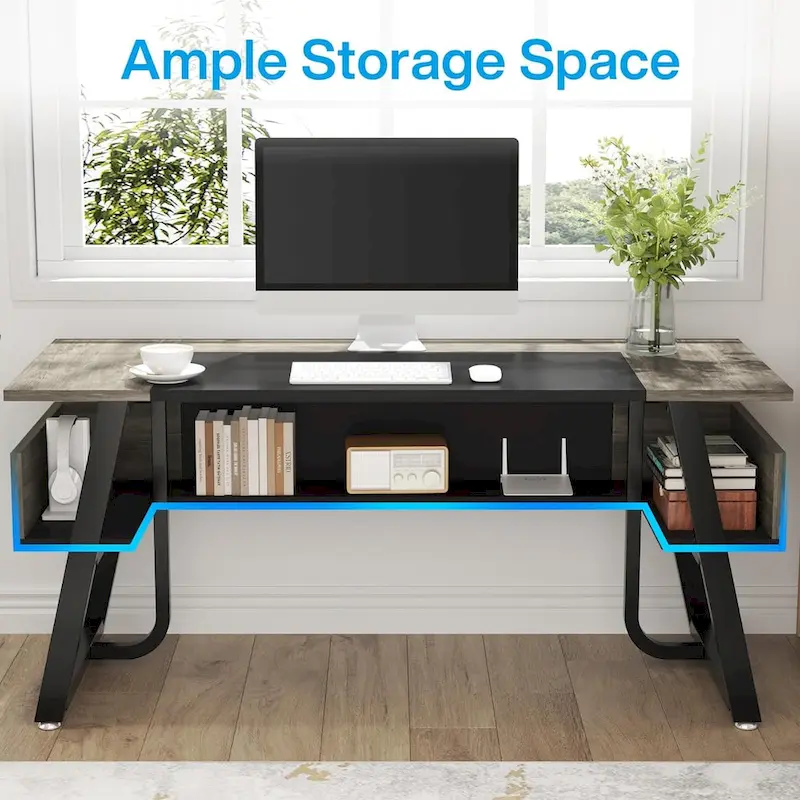 63 Inches Large Executive Desk with Bottom Shelves