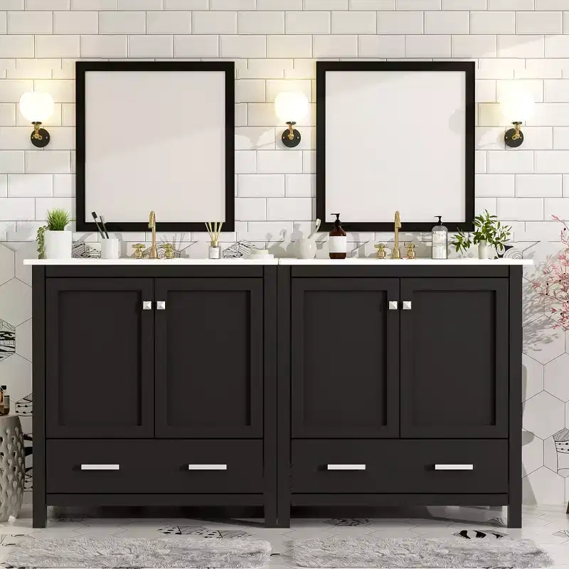 48 Vintage Bathroom Vanity Combo with Double Vanities, Bathroom Storage Cabinet with Soft Close Doors and Shelf