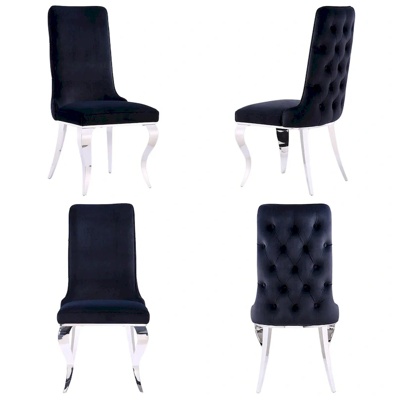 Black and Silver Dining Chairs with Soft Velvet and Metal Legs