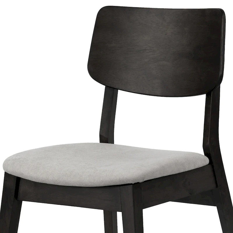 Set of 2  Black Wood Chair with Light Grey Fabric Seat