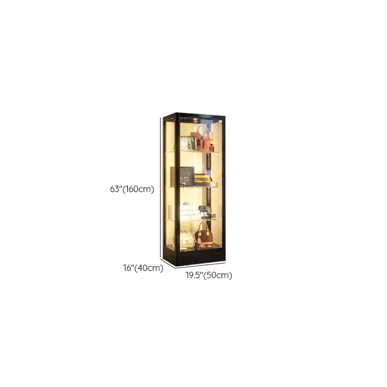 Enclosed Black 5-Shelf Metal Curio Cabinet with Light