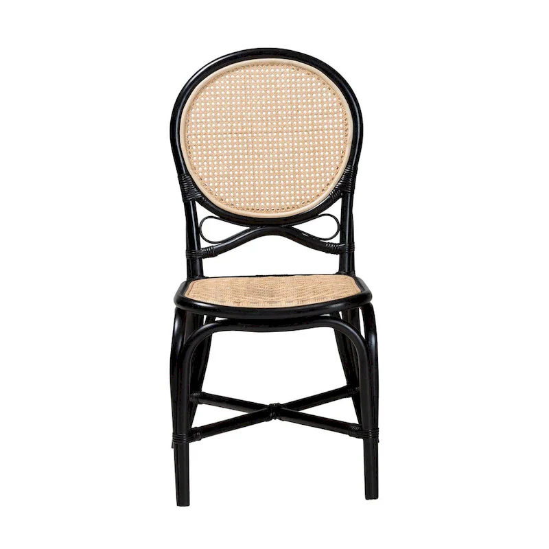 Mid-Century Modern Two-Tone Black and Natural Brown Rattan Dining Chair