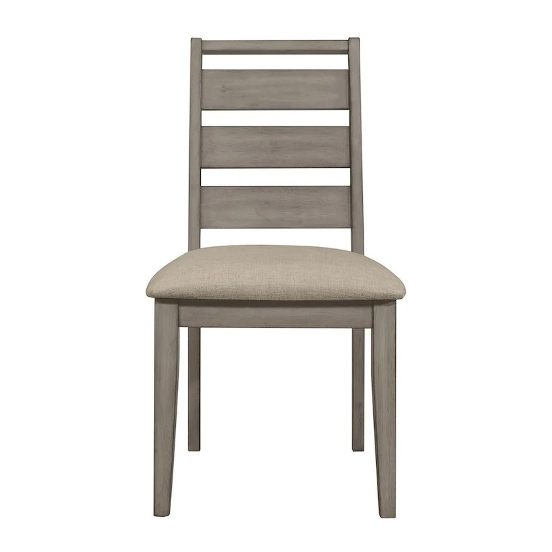 Rie 25 Inch Side Dining Chairs Set of 2, Gray Ladder Back, Greige Padded Fabric Seat