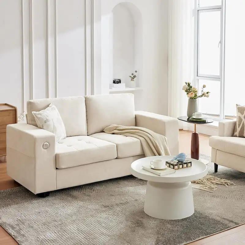 70 Chenille Loveseat Sofa with USB Charging  Modern Sectional w/Storage Pockets & Removable Cover for Living Room,