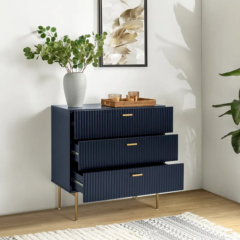 Gilb Modern 3-Drawer Dresser Nightstand with Metal Legs by HULALA HOME
