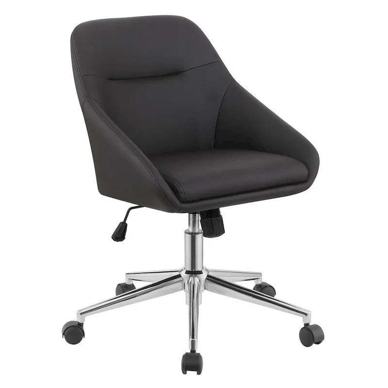 Gil 26 Inch Office Chair, Foam Filled Pintuck Seat, Black Vegan Leather