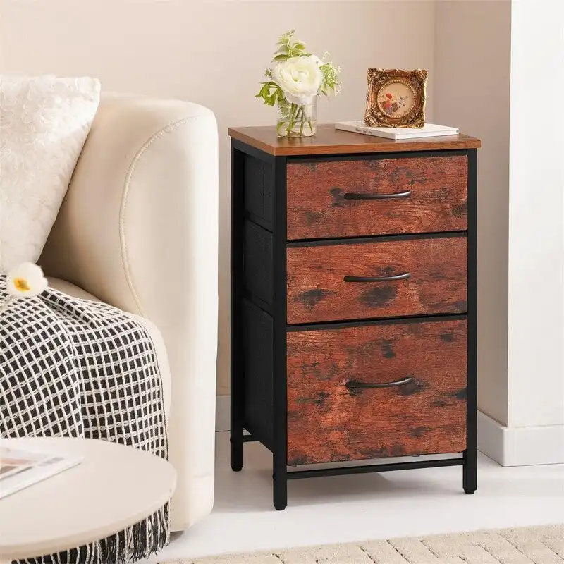 Night Stand Bedside Table with 3 Storage Drawers