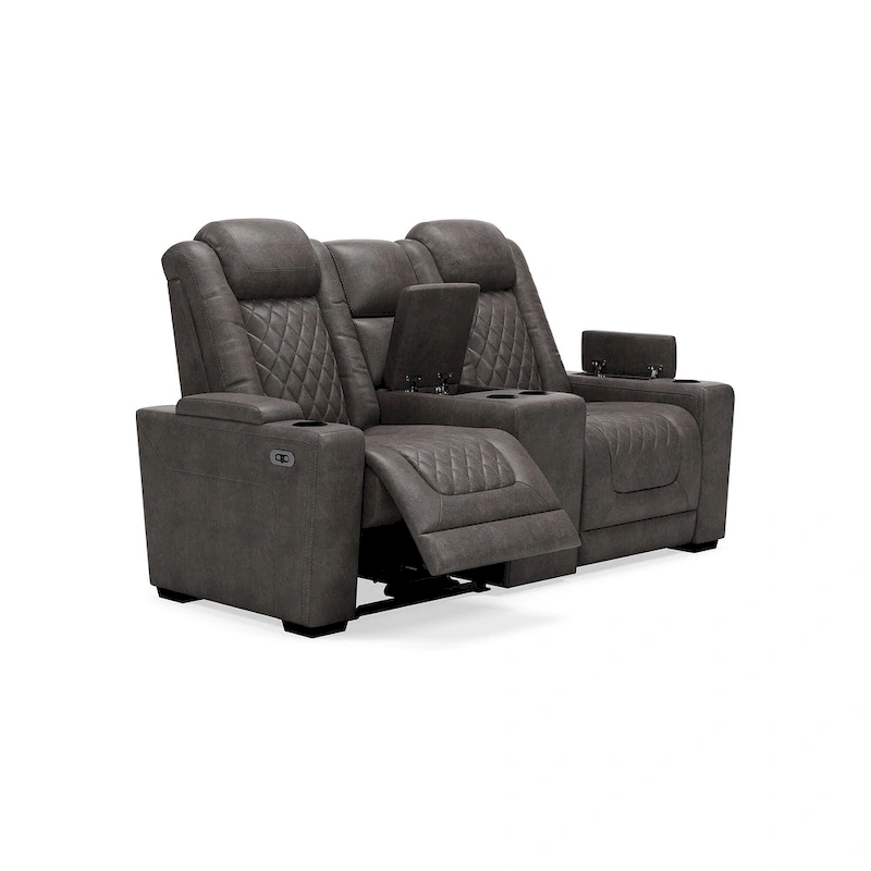 Signature Design by Ashley HyllMont Gray Power Reclining Loveseat with Console - 71.75  W x 39  D x 44  H