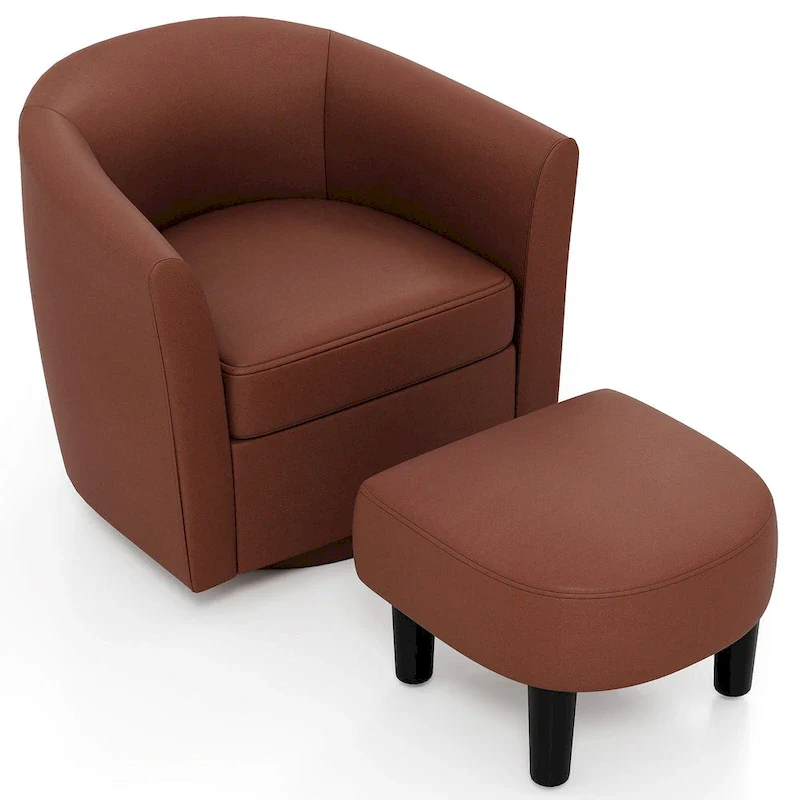 Costway Swivel Barrel Chair with Ottoman Footrest Curved Backrest & - See Details