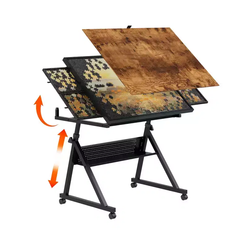 GDFStudio Anchalee Modern Metal and Wooden Jigsaw Puzzle Table Board with 4 Trays