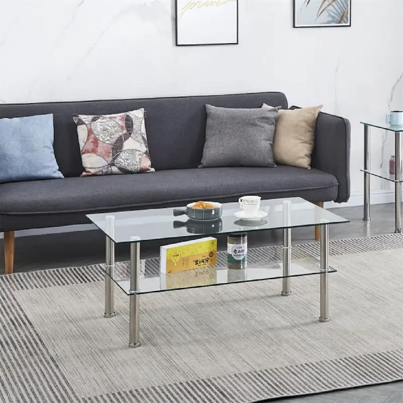 Clear Clear Glass Coffee Table, Tempered Glass End Table