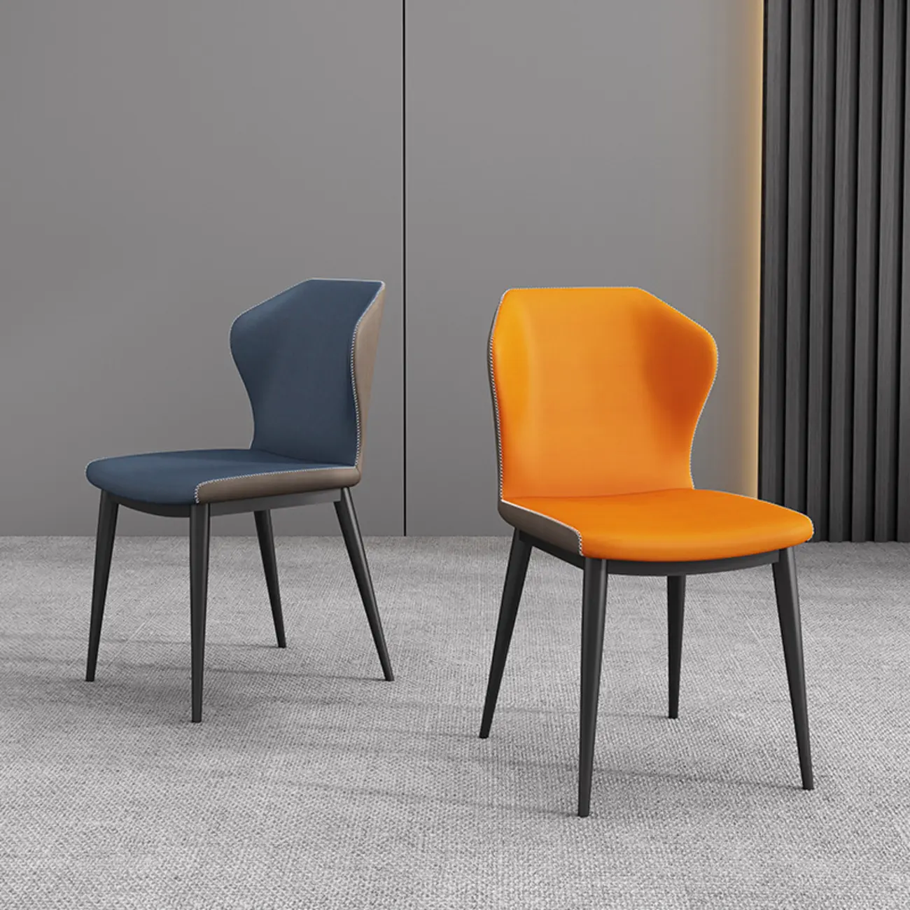 Modern Faux Leather Dining Chair with Wing Back Steel Legs