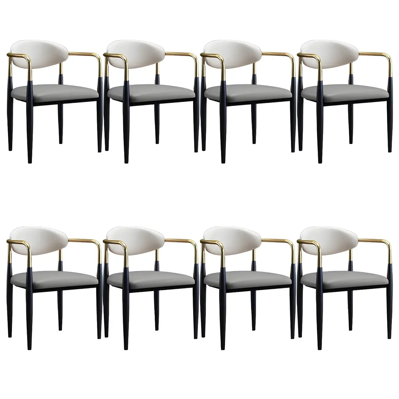Curved Metal Legs Faux Leather Armrest Dining Chair