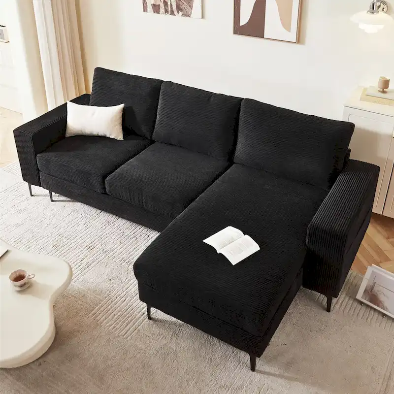 L-Shaped Upholstered Sofa Couch with Metal Legs