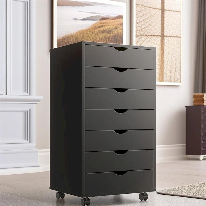 Mobile Wood Storage Cabinets with Wheels and 7 Drawer