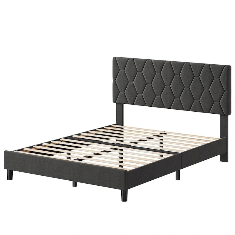 Upholstered Platform Bed Frame with Adjustable Headboard