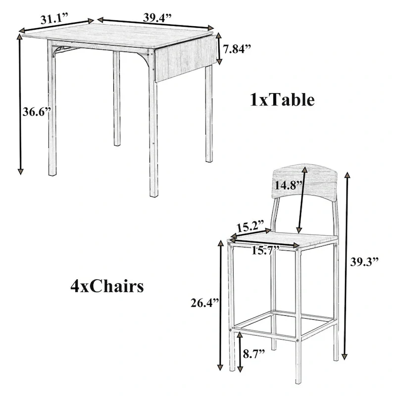 5-piece Counter Height Drop Leaf Dining Table Set