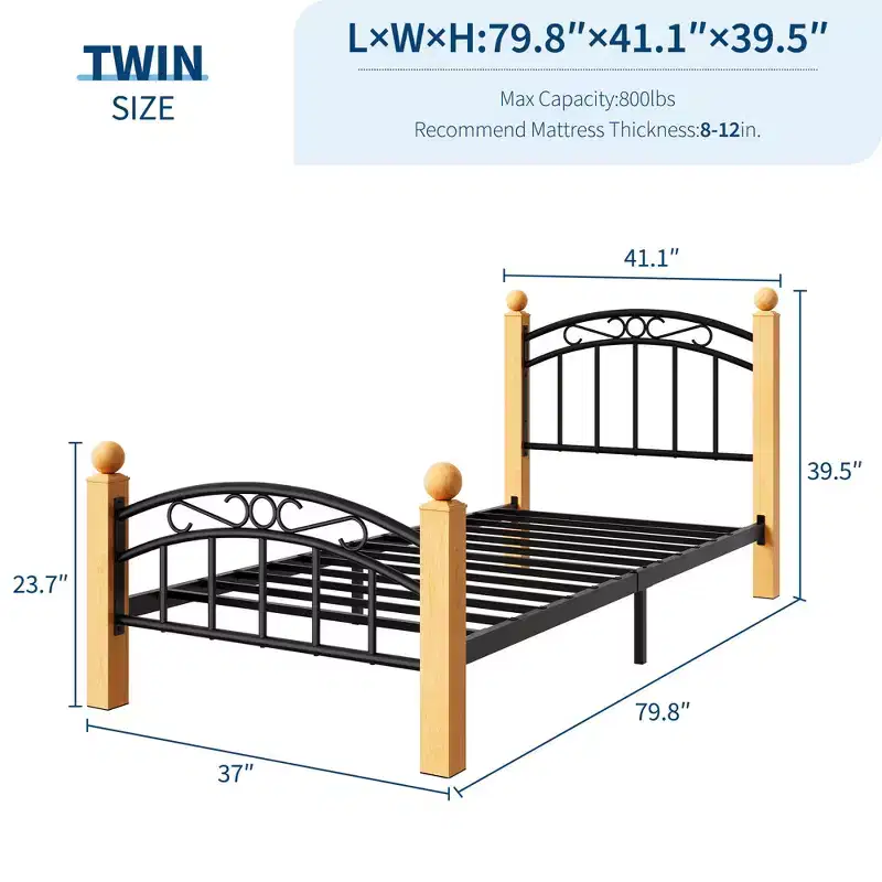 Metal Bed Frame with Headboard and Footboard, Metal & Noise-Free Design, Steel Slats, No Box Spring Needed