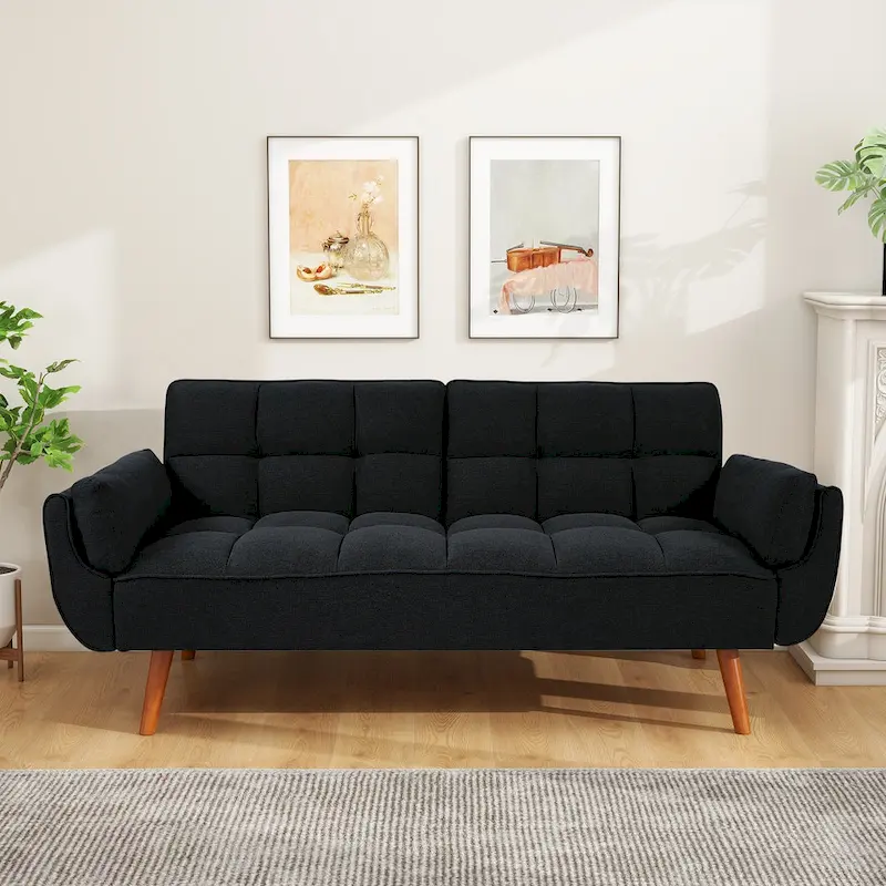 75.39 IN. Futon Sofa Bed, Convertible Upholstered Couch Sleeper with Reclining Sleeper Split Tufted Back