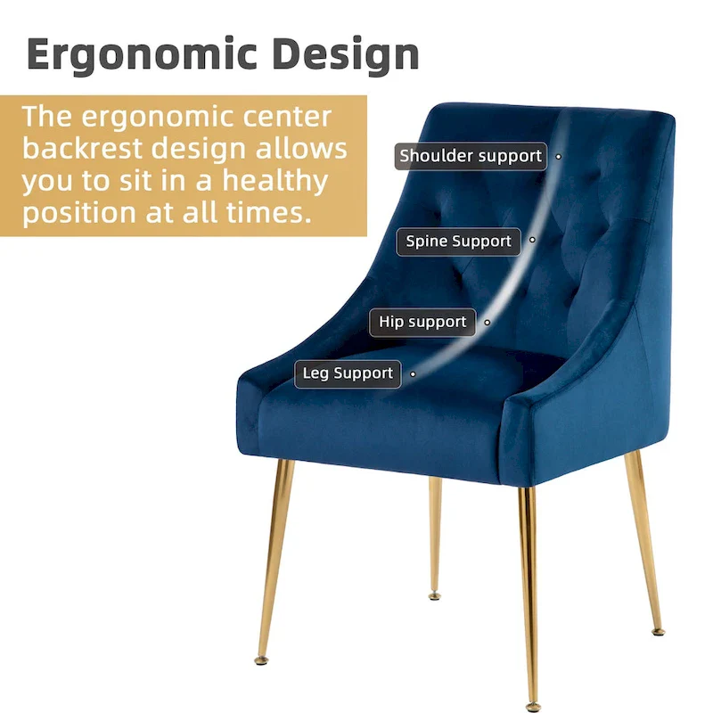 XINMICS Mid-Century Modern Velvet Dining Chair, Upholstered Parsons Chair, Set of 2