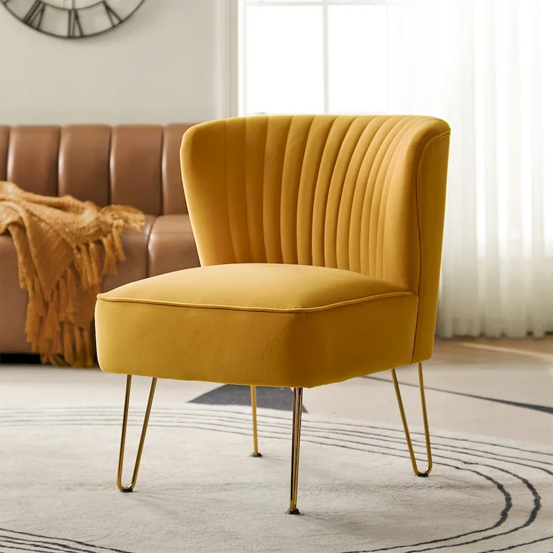 Barto Modern Velvet Tufted Side Chair with Golden Legs by HULALA HOME