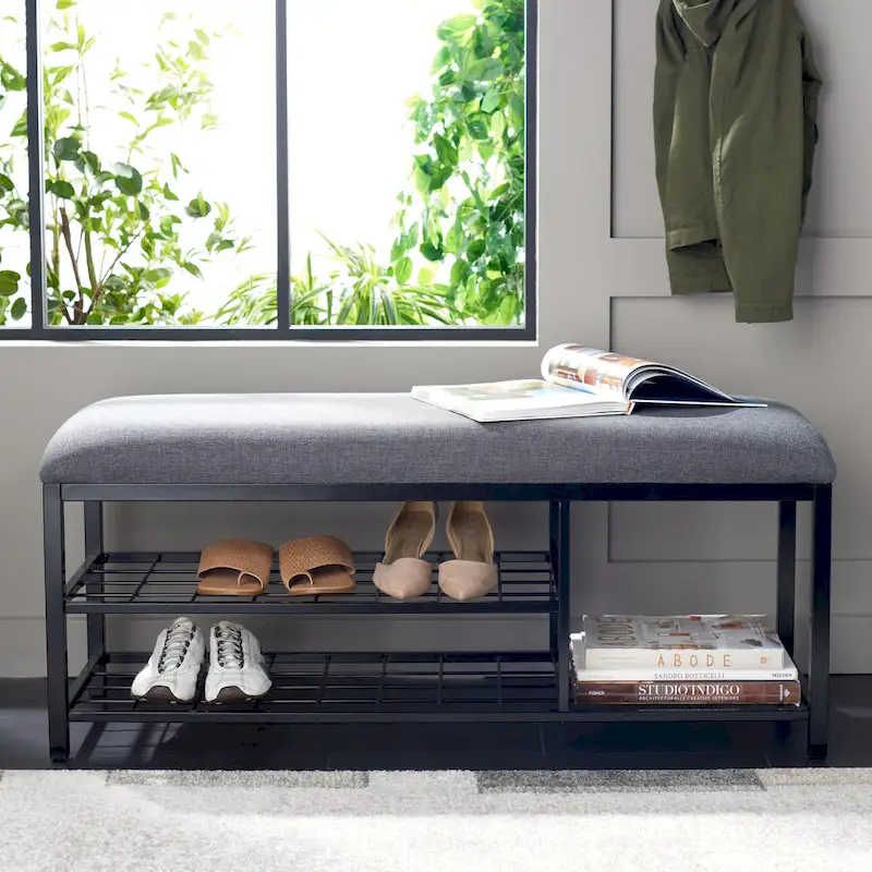 SAFAVIEH Yael Open Shelf Bench with Cushion - 42 W x 15 D x 18 H - 42Wx15Dx18H