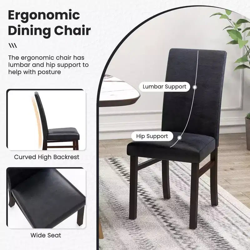Costway Upholstered Dining Chairs Set of 2/4 PU Leather Armless Solid Rubber Wood Legs
