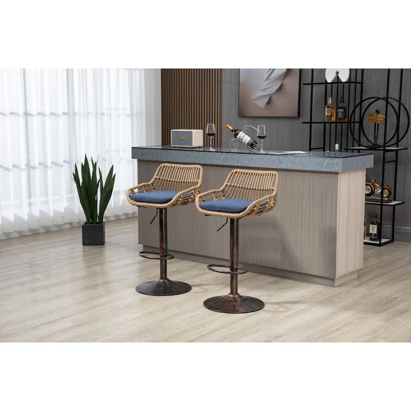 Set of 2 Swivel Upholstered Adjustable Counter Height Bar Stools With Footrest