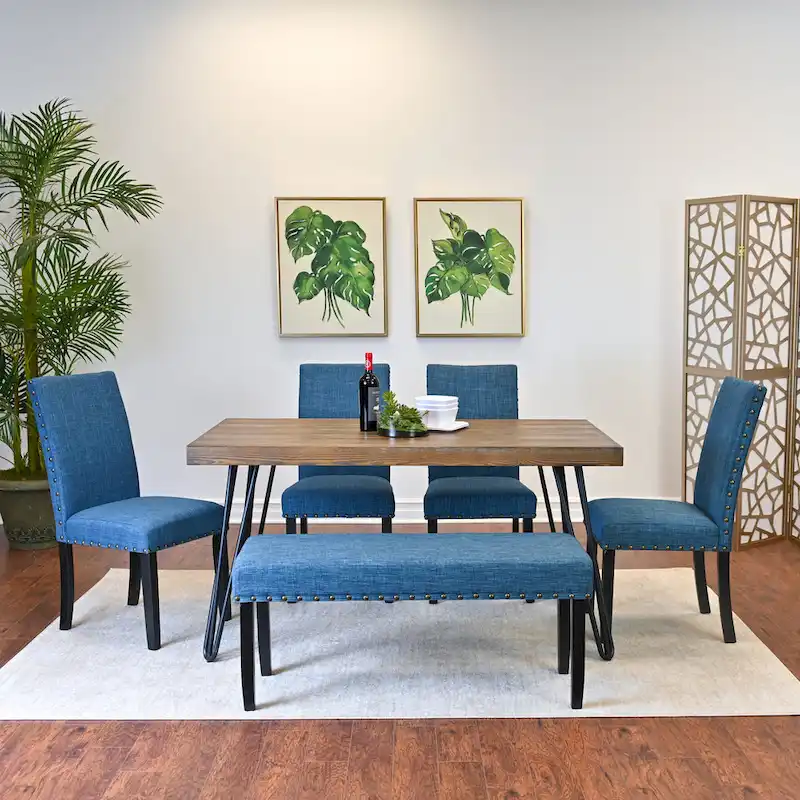 6-Piece Industrial Dining Set with Rectangular Table & Linen Chairs