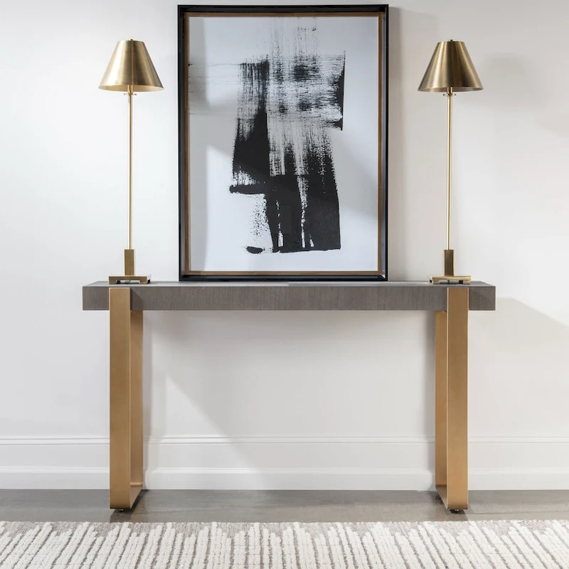 Rectangular Console Table with Strap Legs - 60 - Gray and Gold