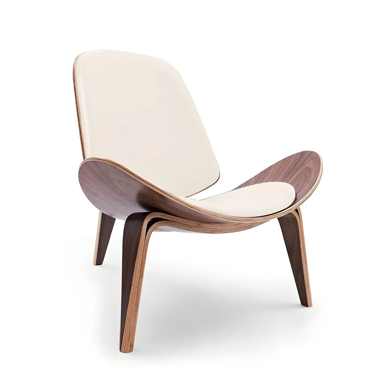 Scandinavian Leather/Linen Accent Chair with Wood Frame