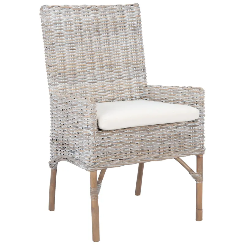 SAFAVIEH Winnifred Coastal Rattan Accent Chair with Cushion - 18.5 W x 22.8 L x 38.2 H - 19Wx23Dx38H