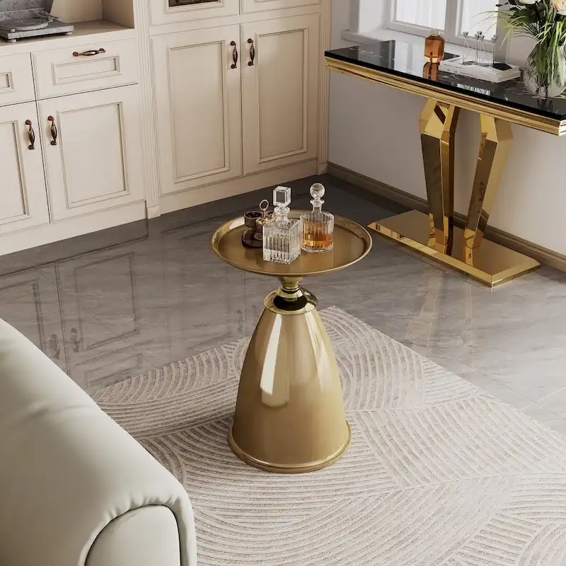 Luxury Design Iron End Table, Minimalist Round Side Table for Small Space