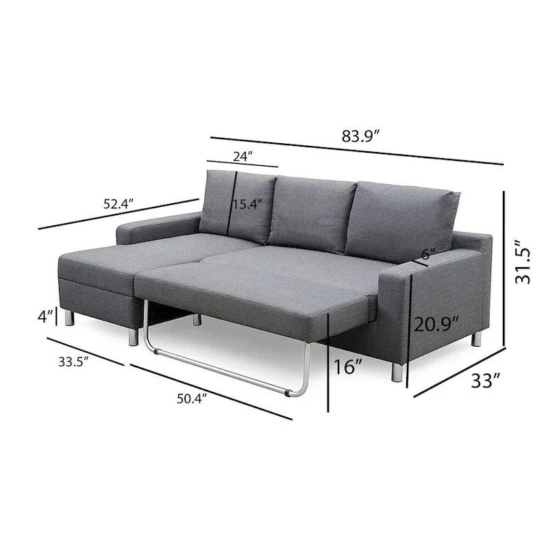 US Pride Furniture Hampton Left-side Facing Linen Sectional Sofa Bed