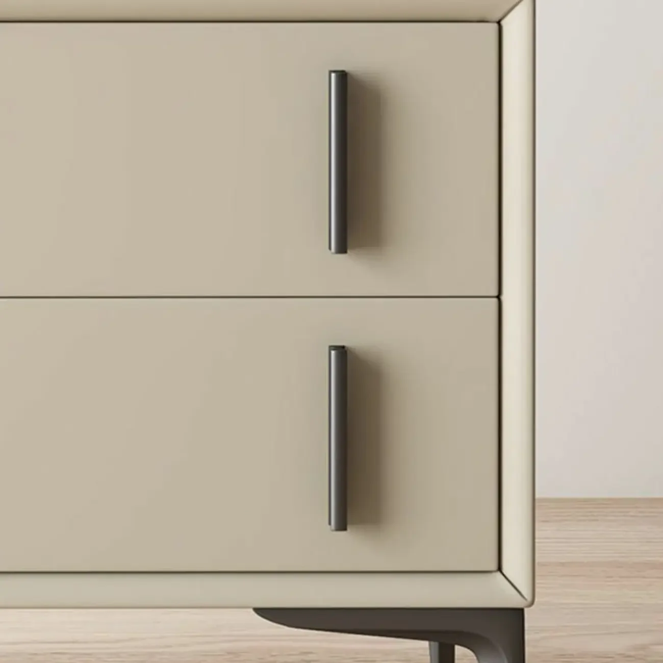 Modern Apricot Faux Leather Wood 2-Drawer Nightstand