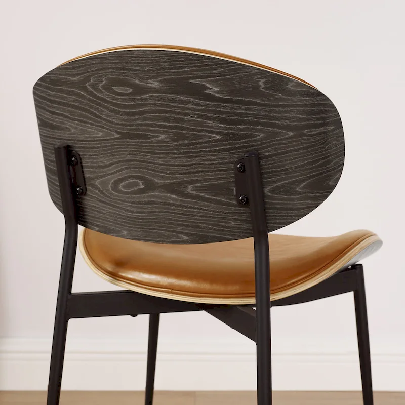 Set of 4 Mid-century Wood and Faux Leather Dining Chairs