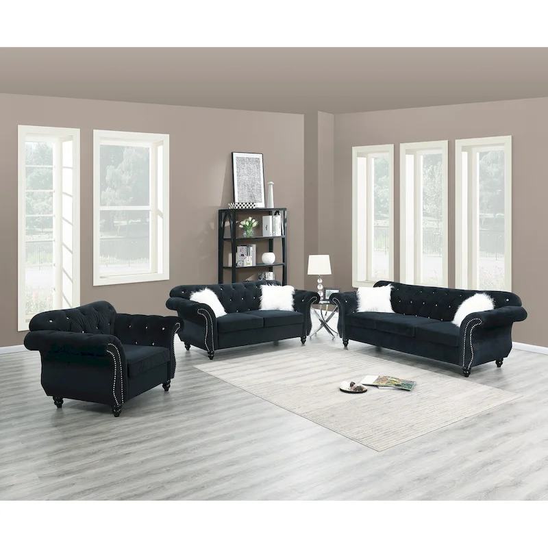 Living Room Sofa with Button Tufted Back