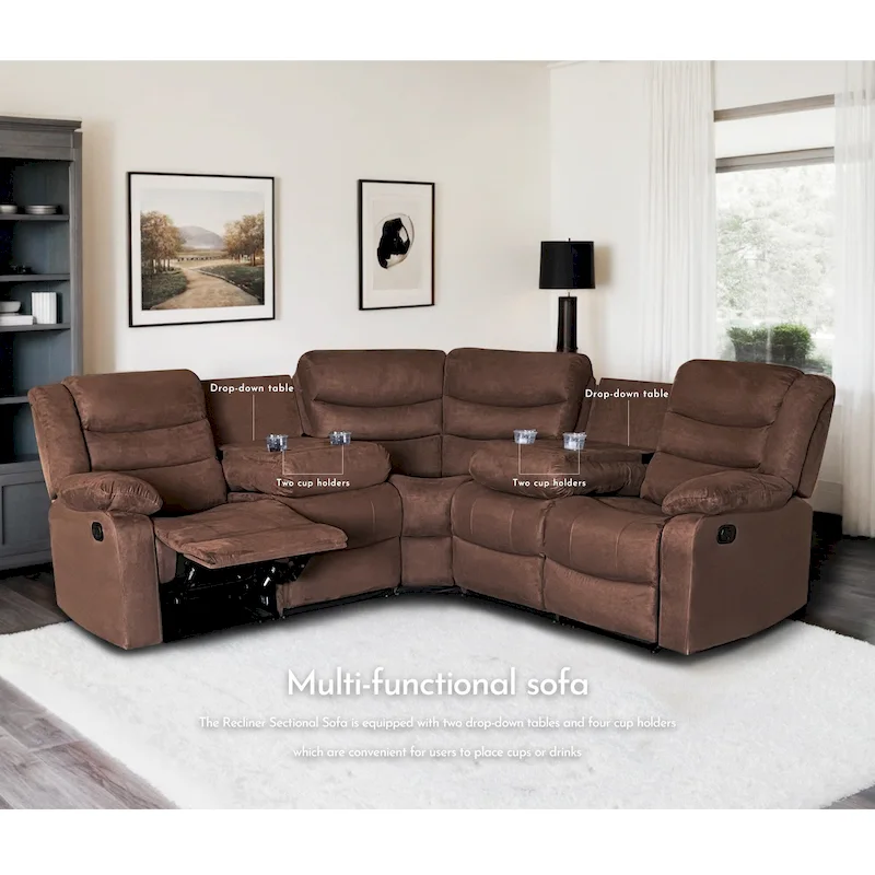 93 Width Polyester/Suede 5-Piece Manual Reclining Sectional Sofa
