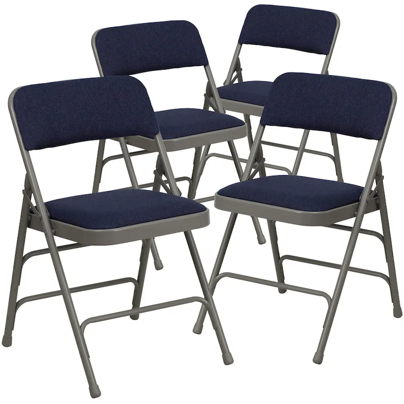 4 Pack Curved Triple Braced & Double Hinged Metal Folding Chair