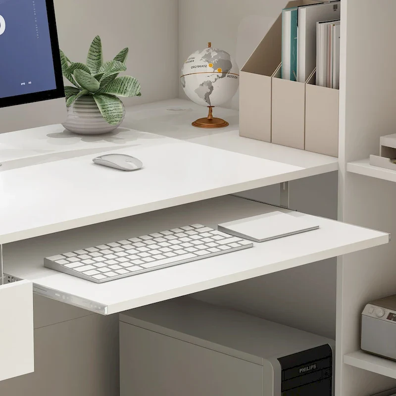 55.1W LShape Wood Reception Desk Computer Desk Keyboard Tray